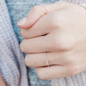Delicate Minimalist Sterling Silver Plated Mini Baguette Crystal Ring Size 10